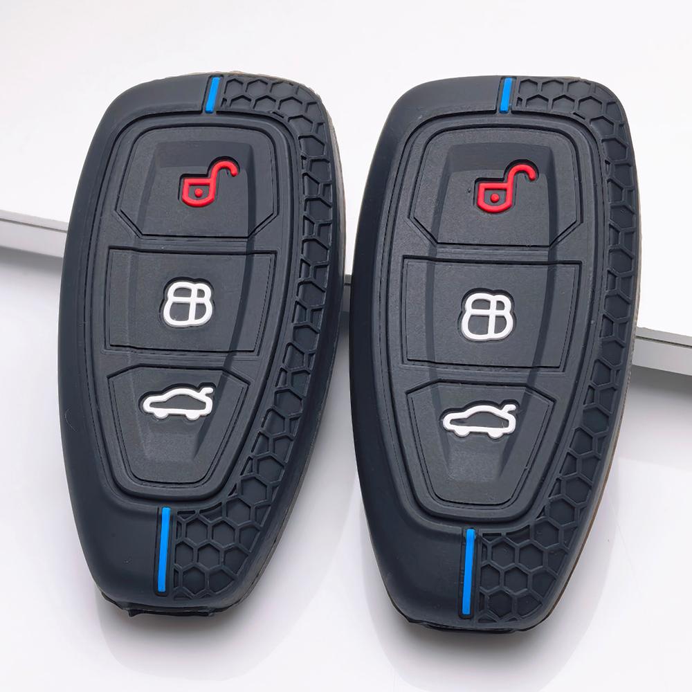 Silicone Key Cover for Ford 3 Button Smart Key, Fits Ford Focus Mondeo Kuga Escape Galaxy C-Max S-Max, Shockproof Key Fob Holder, Protective Accessory