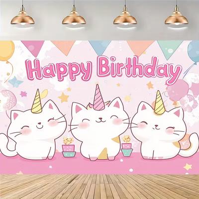 2D Flat Caticorn Happy Birthday Backdrop for Home Party & Photo Booth