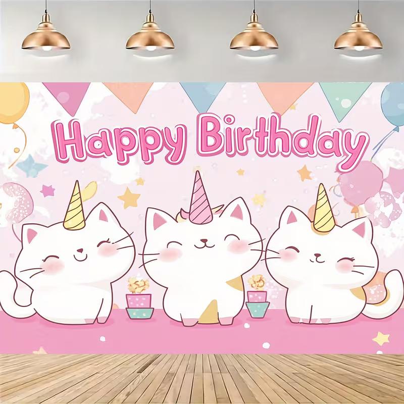 2D Flat Caticorn Happy Birthday Backdrop for Home Party & Photo Booth