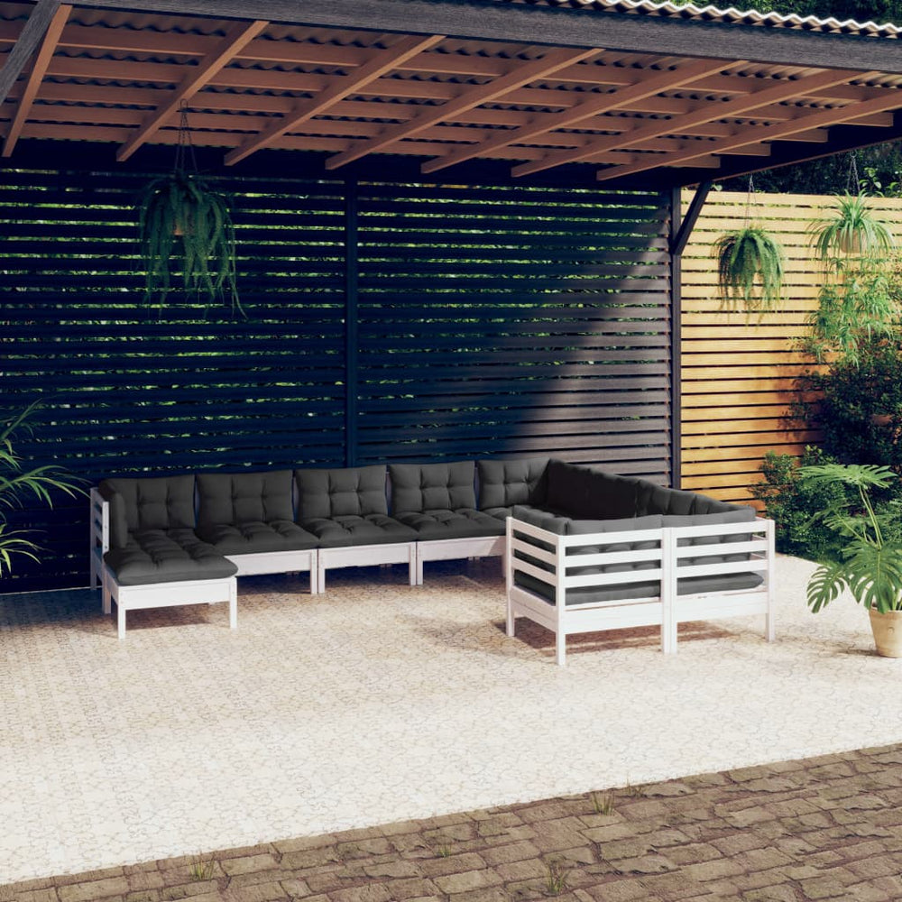 Salon de jardin 10 pcs avec coussins  bois de pin
