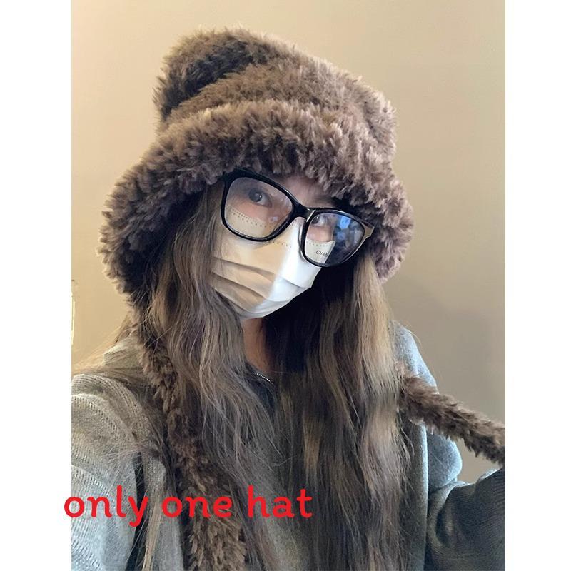 Cute Bear Knit Hat With Earmuffs For Winter Warmth And Wind Protection Brown