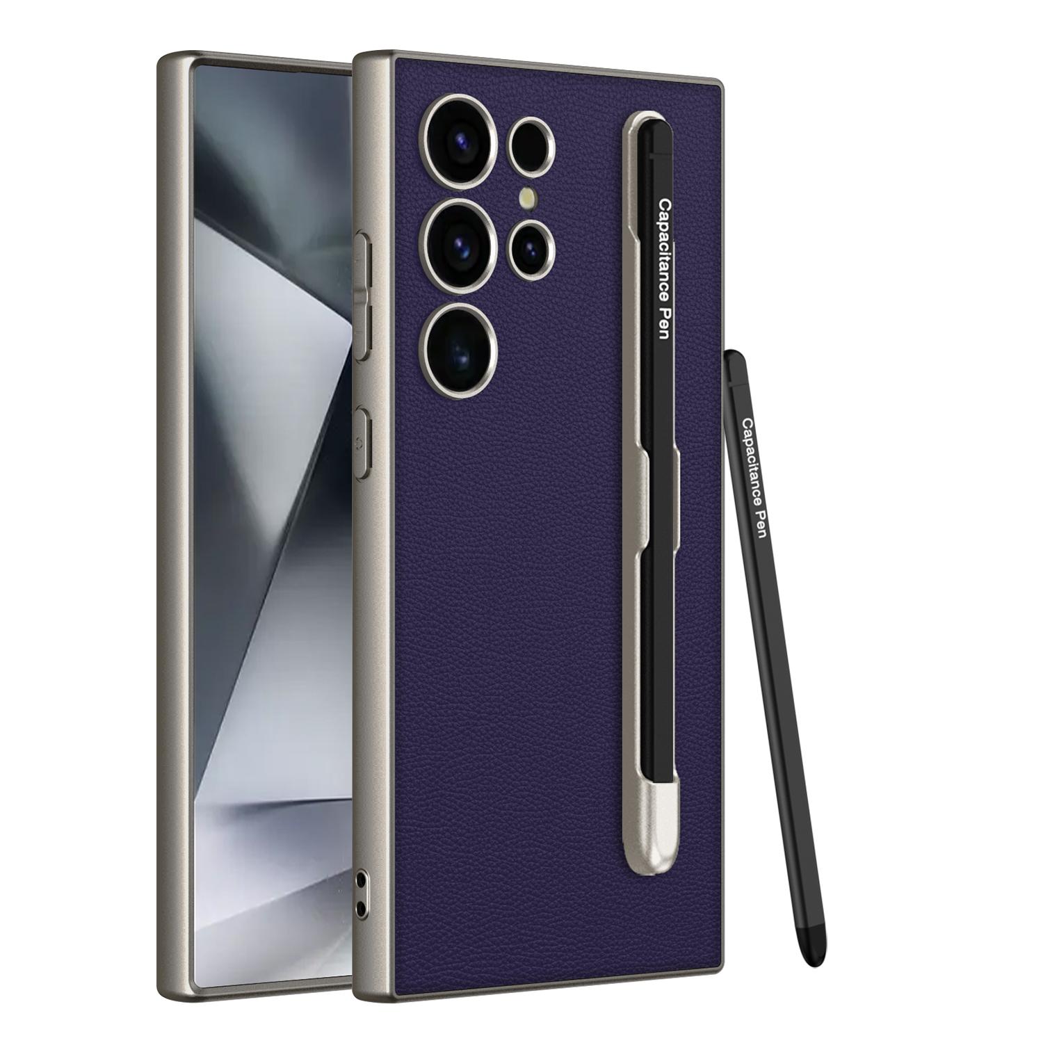 

For Samsung Galaxy S24 Ultra Case with Stylus Skin Touch PU+TPU+PC Phone Back Cover Purple