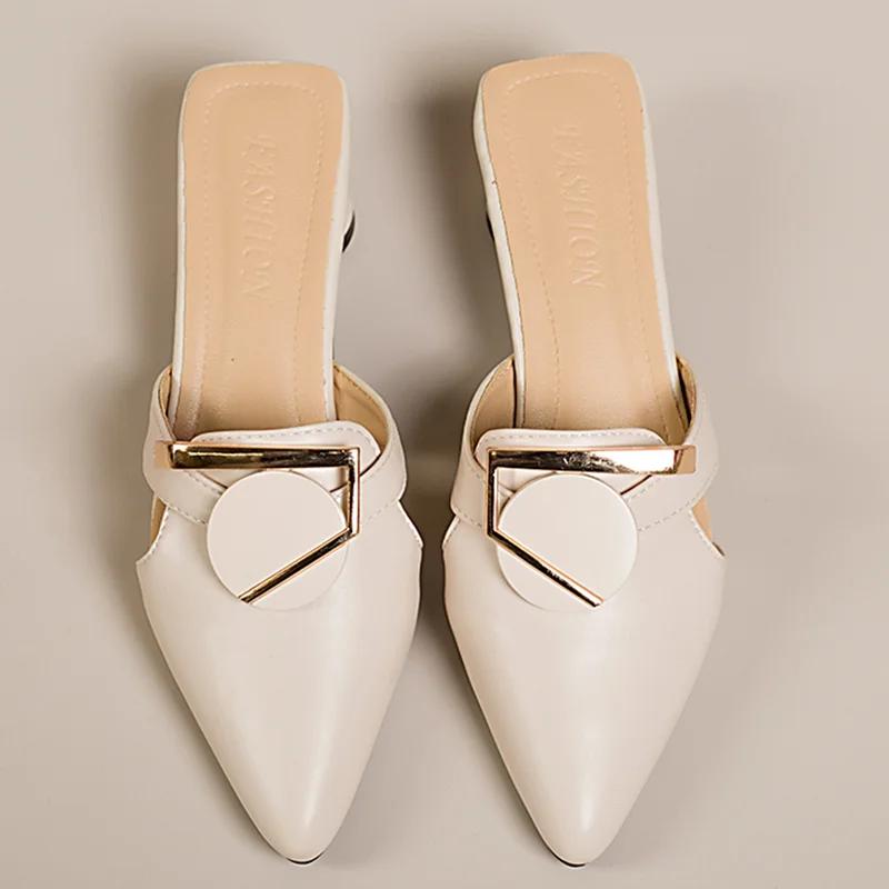 Women High Heels Slippers Pointed Toe Mules Shoes Elegant Pumps Woman Sandals 2025 Summer Dress Walking Female Zapatos