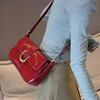 Burgundy Glossy Shoulder Bag for Women  New Vintage Hasp Design Soft Leather Handbags Ladies Fashion Crossbody Bags