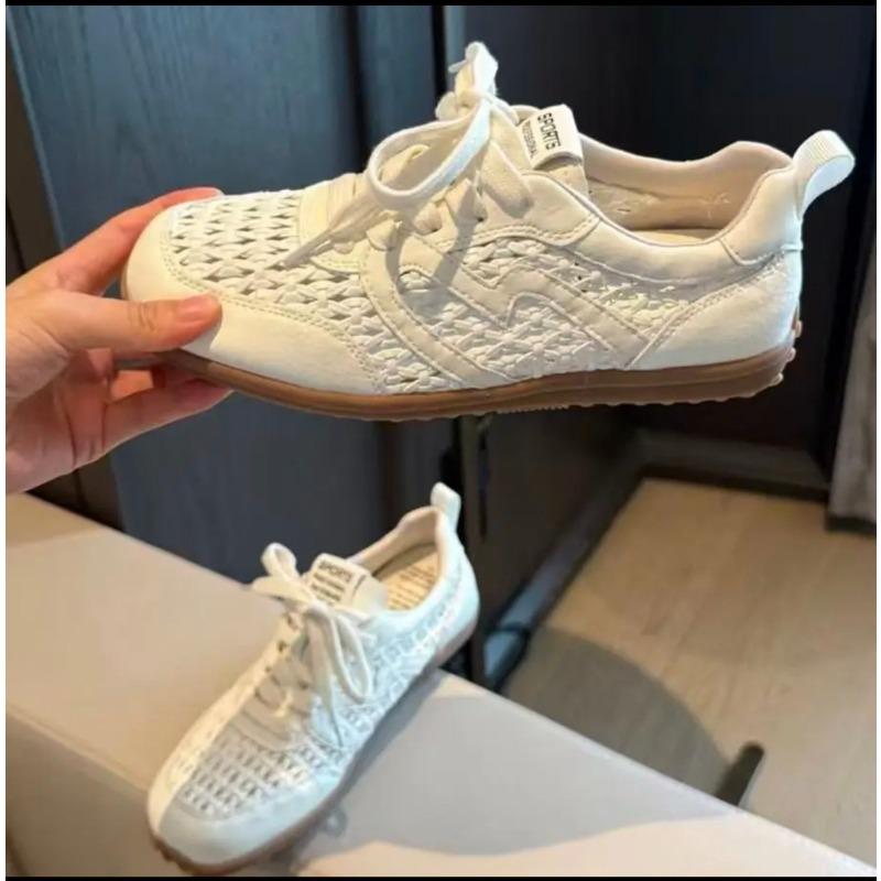 Summer breathable mesh German training shoes women s silver hollow casual board shoes soft sole light breathable white shoes 35