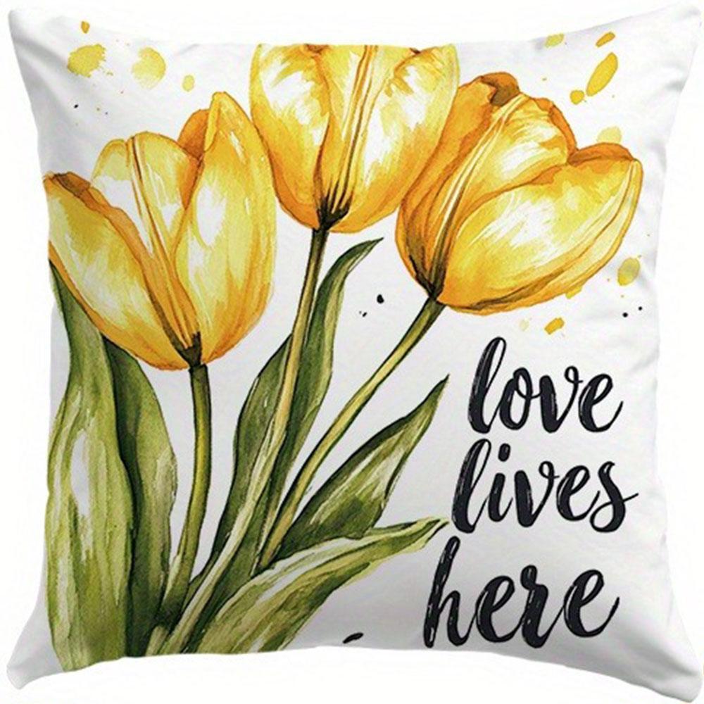 Yellow Tulip Energetic PillowcasesBedroom Living Room Sofa Home Decor Polyester Cushion Cover with Zipper
