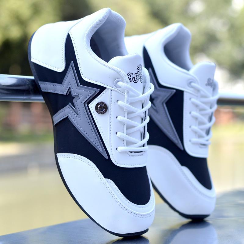 

Мужская водонепроницаемая кожаная спортивная обувь: Нескользящие, повседневные, увеличивающие рост кроссовки для бега и пап. 44