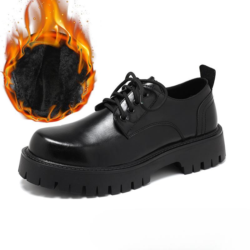 Trendy krátké kozačky na platformě s podrážkou Nízké boty Martin Britské retro Ležérní Pánské kožené boty Černá Single Shoes 2135-T