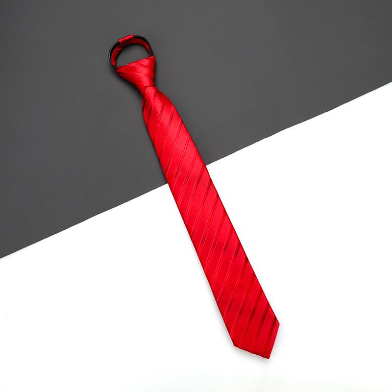 Men'S And Women'S Red Zip-Up Tie Groom Business Dress Wedding Korean Version Lazy No Striped Tie