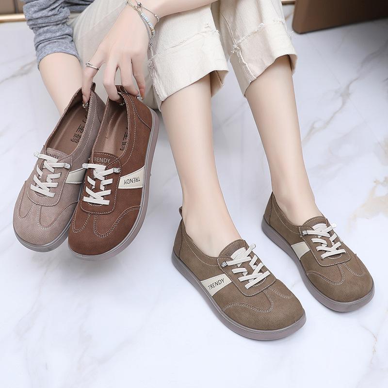 Shoes women's 2025 spring new fashion soft-soled casual shoes non-slip versatile lace-up sports shoes round head flats