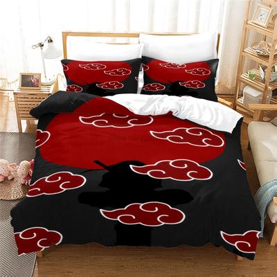 Parure de lit avec housse de couette et taie d'oreiller imprimée en 3D, motif nuage rouge, anime japonais, pour lit double, Queen, King size, Akatsuki