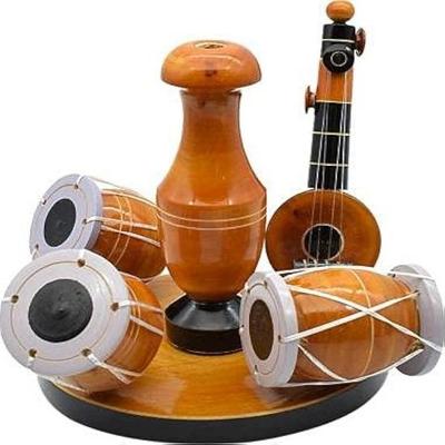 Eco Friendly Wooden Handcrafted Musical Set with Vase Decor Decorative Showpiece for Home Table Office Living Room Decoration Item