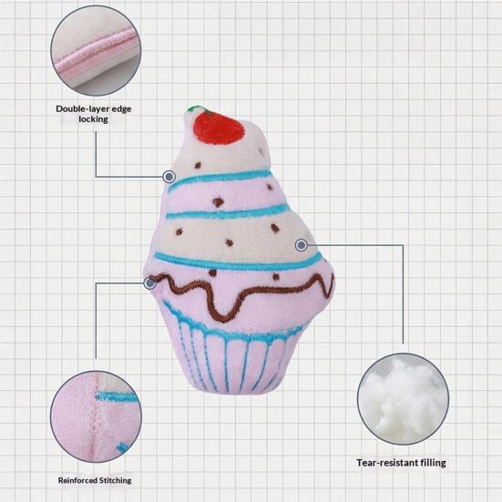 Pet Toy Bite-Resistant Plush Chew Toy with Interactive Sound Design Squeaky Ice Cream Shape Pet Teeth Cleaning Toy