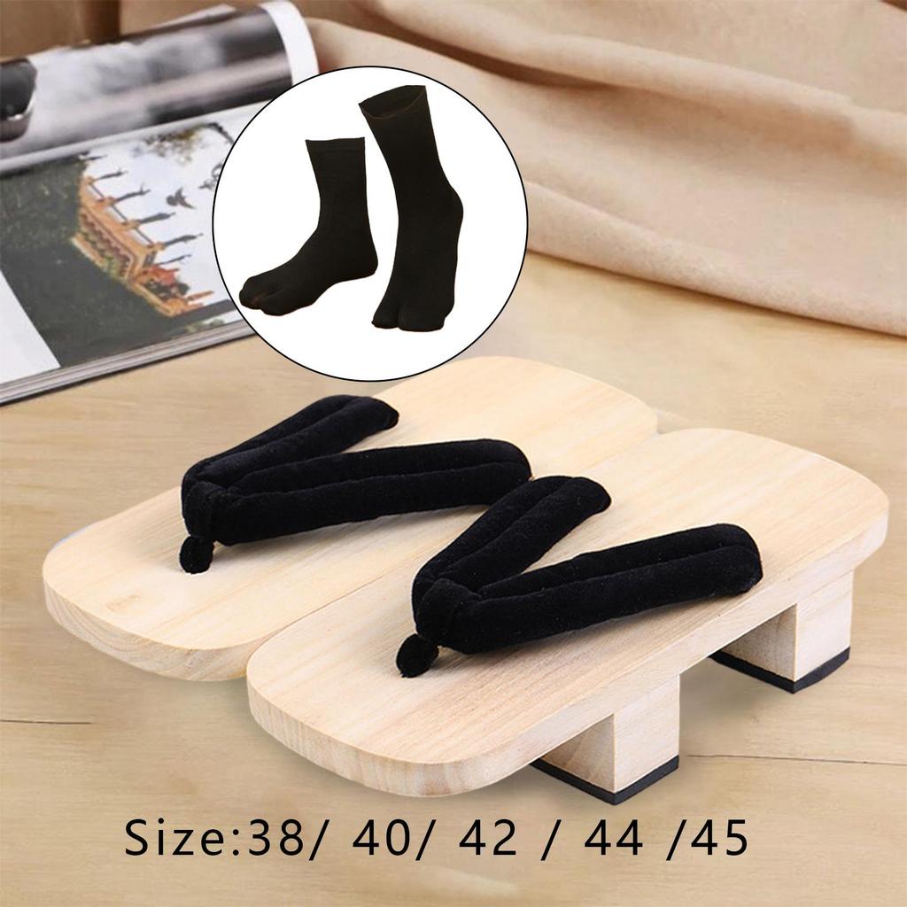 1 Pair of Wooden Clog Sandals Flip Flops Mules with EVA And Tabi Socks for Travel, Apartment, Home,