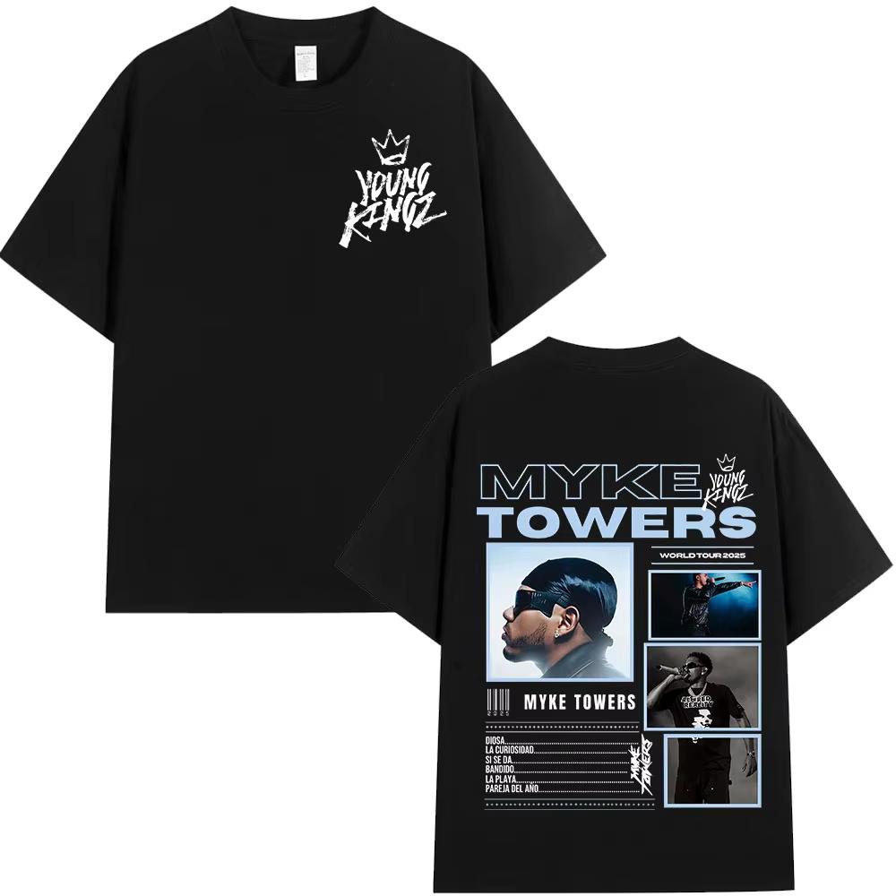 2025 Rapper Myke Towers Europe Tour Tshirts Men Women Fashion Hip Hop Short Sleeve Tshirt Cotton Oversized T Shirts Streetwear