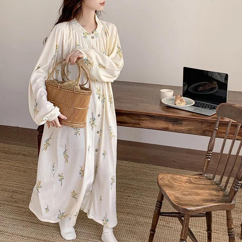 Skirt Cotton Woman Plus Size Spring Summer Long Sleeve Loose Nightgown Casual Comfortable Long Skirt Dresses