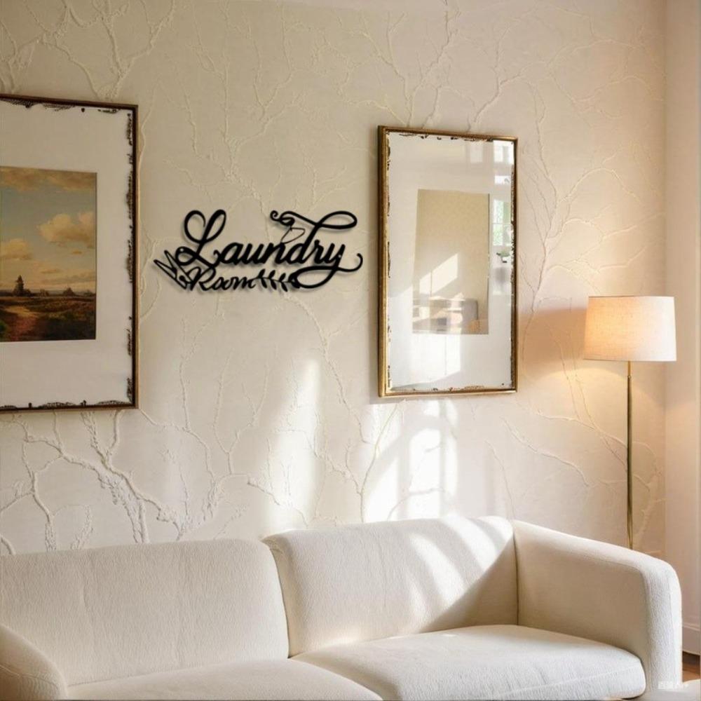 Laundry Room Metal Wall Art, Stylish Clothespin Leaf Design Sign, Farmhouse Hanging Ornament for Laundry Area
