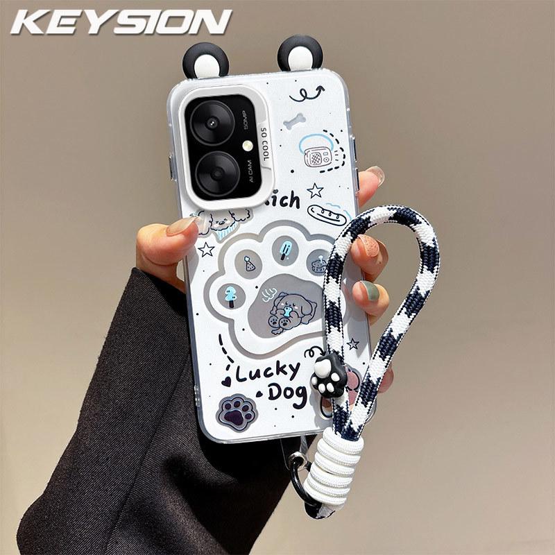 KEYSION Urocze etui z uszami i kreskówką dla Redmi 13C 4G 5G ze smyczą Miękkie silikonowe+PC Odporne na wstrząsy etui na telefon dla Xiaomi POCO C65