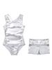 Kinder-Mädchen-Gymnastik-Trikot, athletisch, ärmellos, glänzend, metallisch, Ballett-Tanz-Trikot mit Shorts-Set