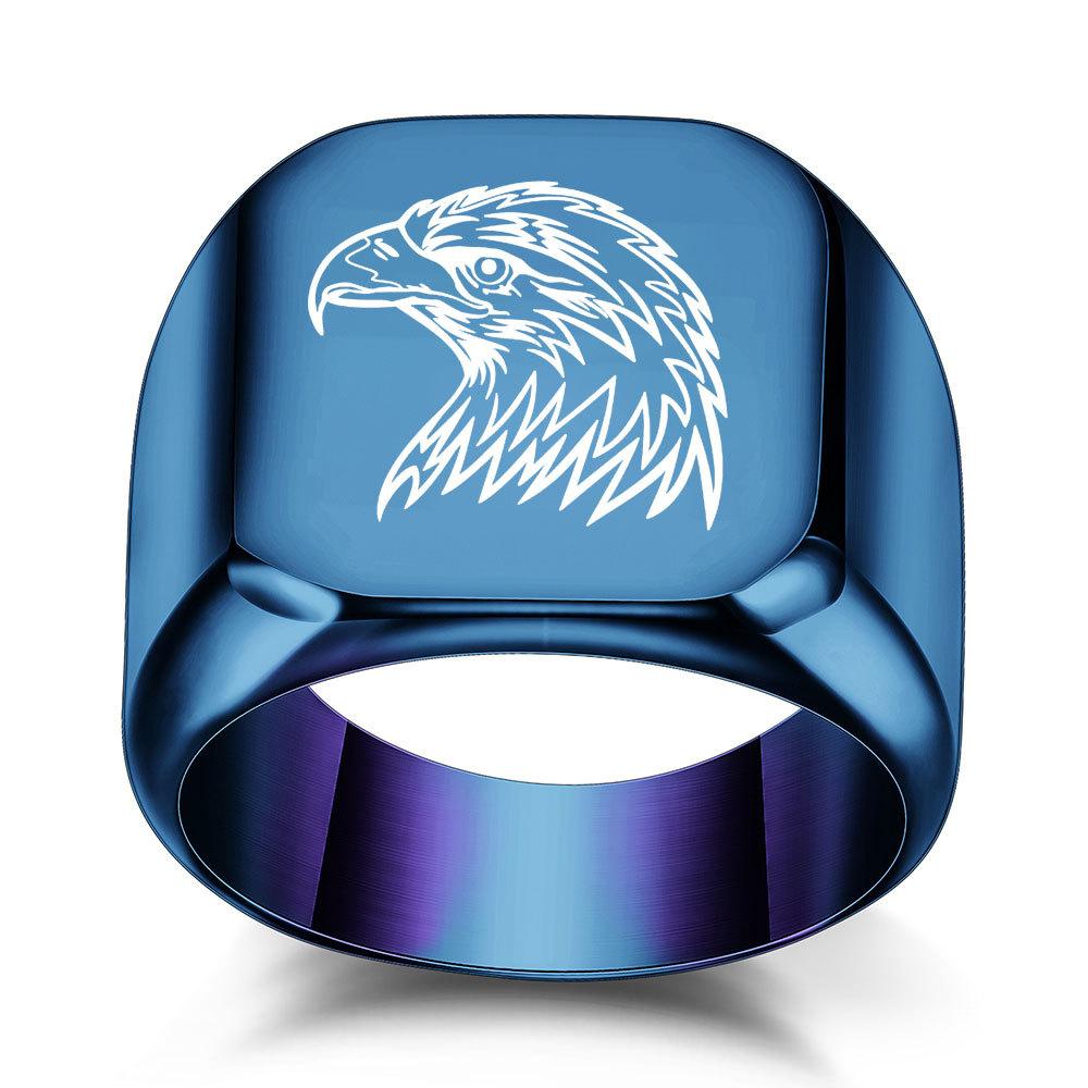 18mm Eagle Head Titanium Steel Ring for Men Vintage Punk Square Design Smooth Finish