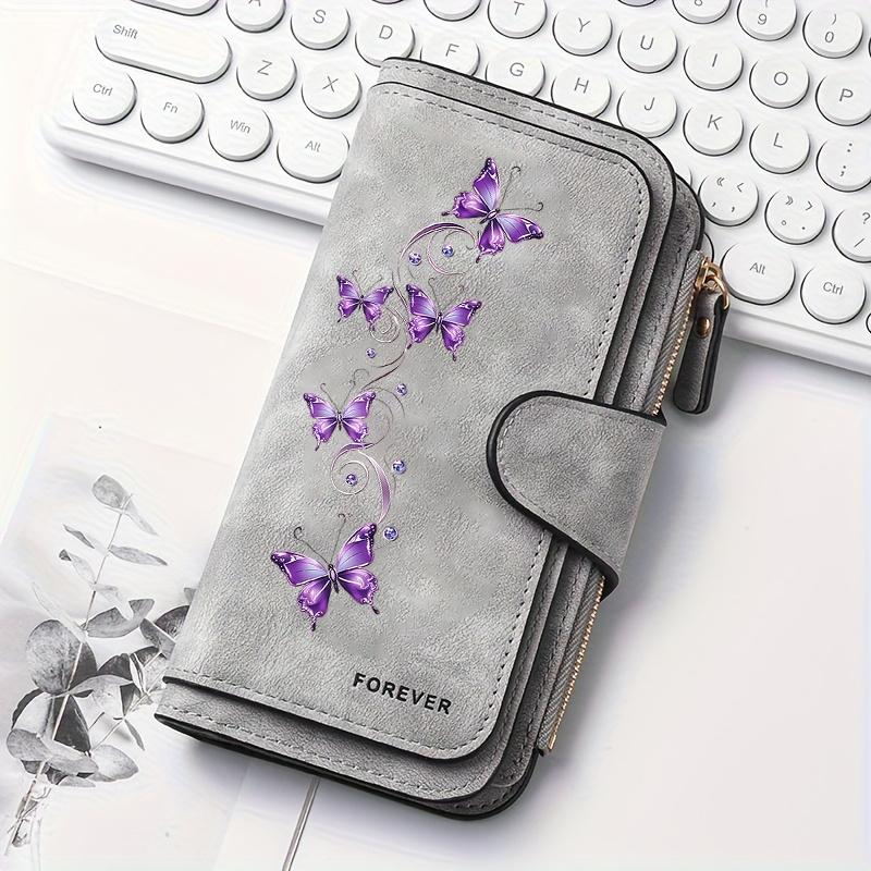 Butterfly Design Women's Long Wallet Multi - functional Portable Snap - Closure Coin Purse Ideal for Cat Lovers Birthday Gift Daily Use Fun Design