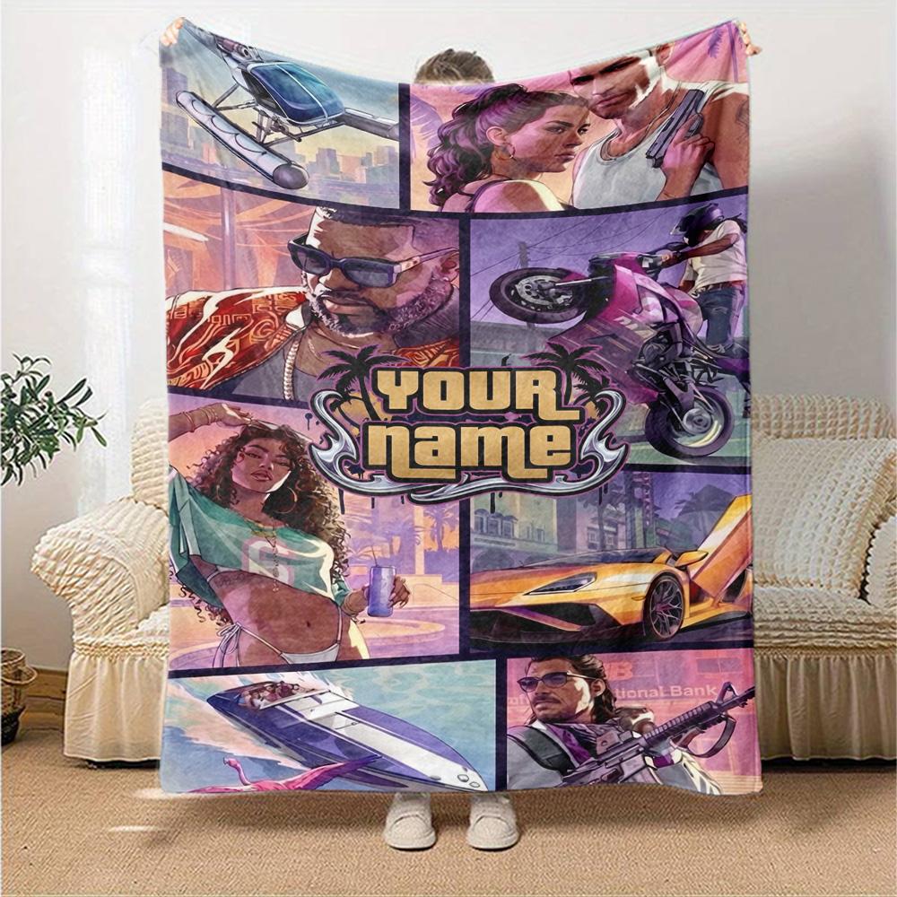 Gta Customize Your Name Blanket Cozy Personalized Blanket Durable Comfort Throw For Picnics Office Bedding Office Chair All-Season Use