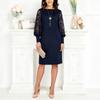 Women's  Fall Dress European American Style Round Neck Long Sleeve Hollow Lace Splicing Slim Waist Elegant Party Dress