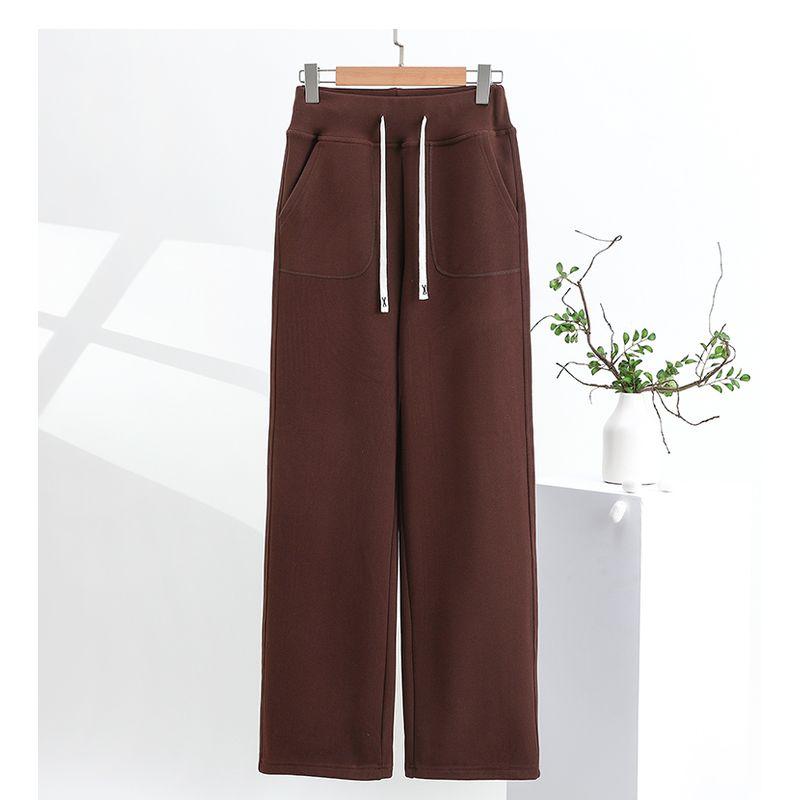 

Plus size Narrow Pocket Casual Pants Versatile Korean Style Banana Pants Solid Straight Windproof Trousers Slimming Drape Wide Leg Pants Brown L (Recommendation 57.50 kg-65.00 kg