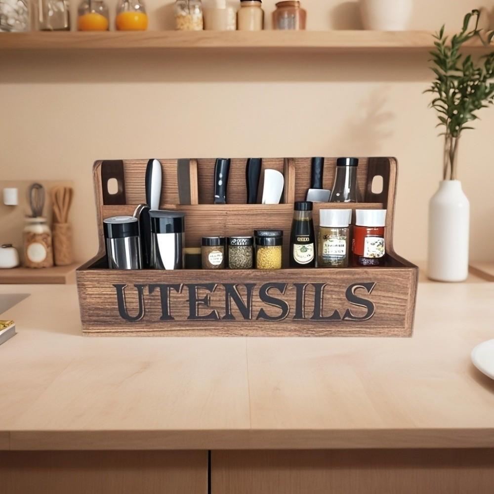 Space Saving Kitchen Utensil Holder Wooden Cutlery Storage Box Silverware Holder  Dining Room