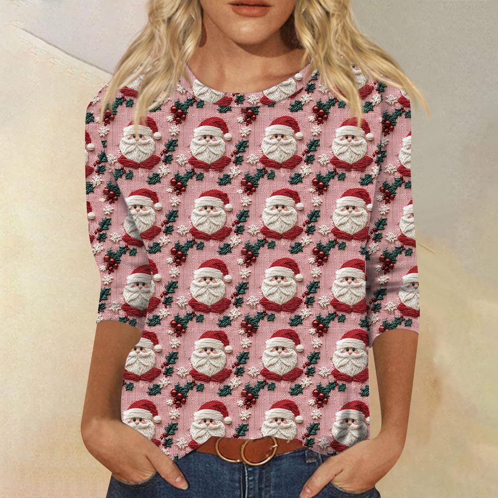 Dámská móda ležérní tričko s kulatým výstřihem, 3/4 rukávem, volným potištěným tričkem, dámský top