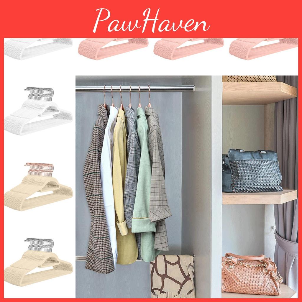 Velvet Flock Hangers Non Slip 360 Degree Hook Coats Hanging Plastic Adjustable