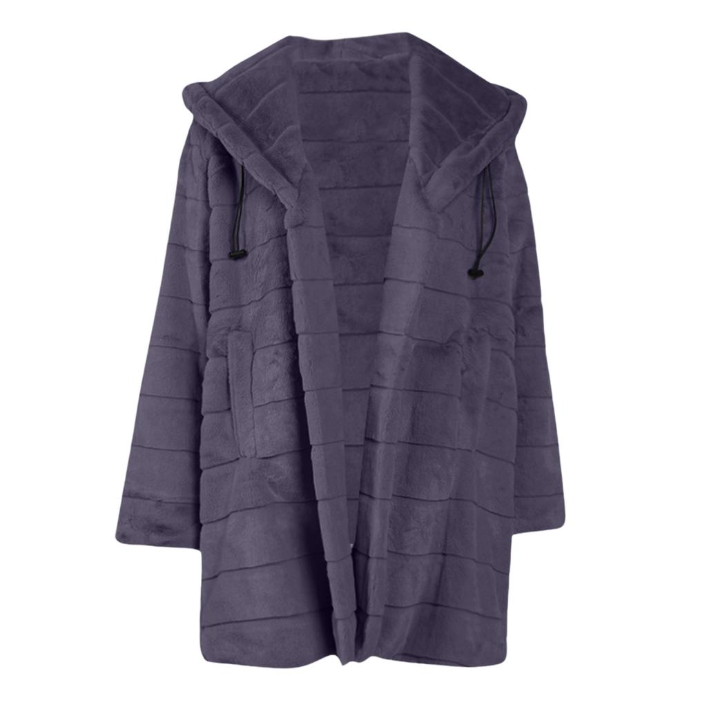 Women's Mid-length Solid Color Loose Plush Hooded Coat