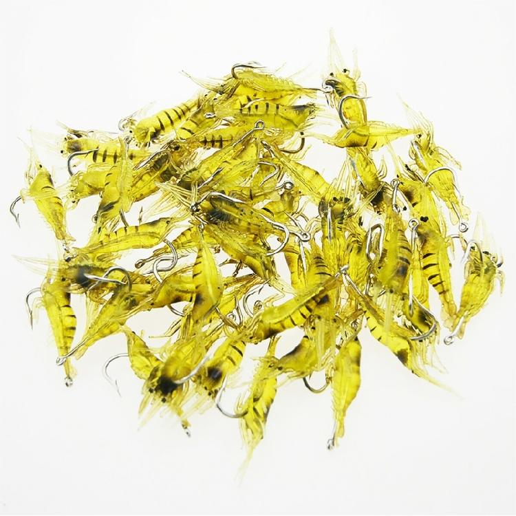 10PCS Appâts de Pêche Crevette Souple Lumineuse avec Hameçons pour Achigan Truite Poisson-chat