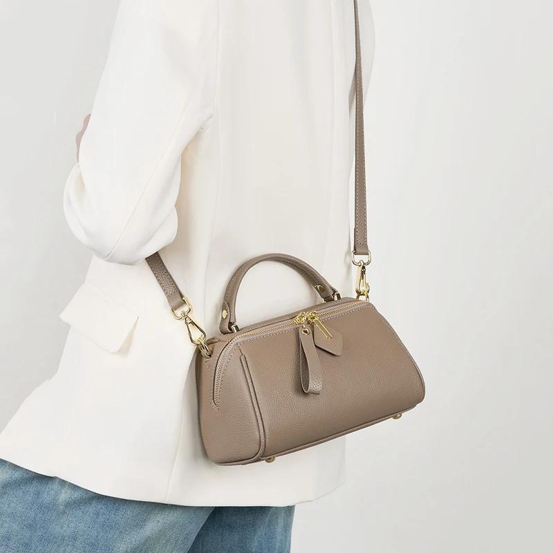 Women‘s Natural Cow Leather Shoulder Bag Ladies Commute Retro Soft Cowhide Handbags Female Casual Luxury Design Crossbody Bags