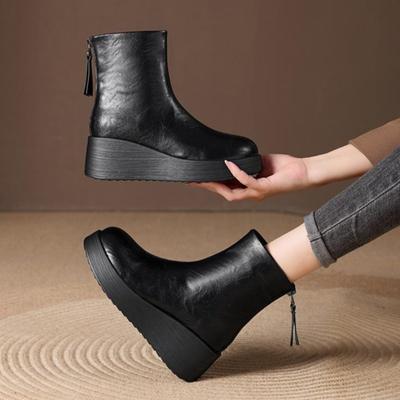 Platform Women High Heels Ankle Boots Fashion Wedges Winter Shoes 2025 Leather Casual Short Boots New Designer Zapatillas Mujer