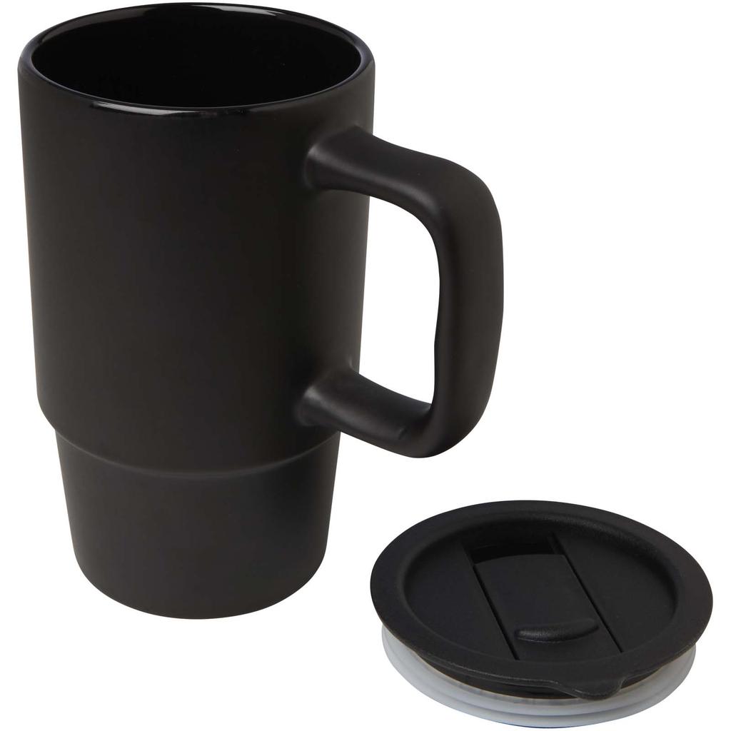 Glass "Carter" 450 Ml Ceramic Mug with Plastic Lid Solid Black