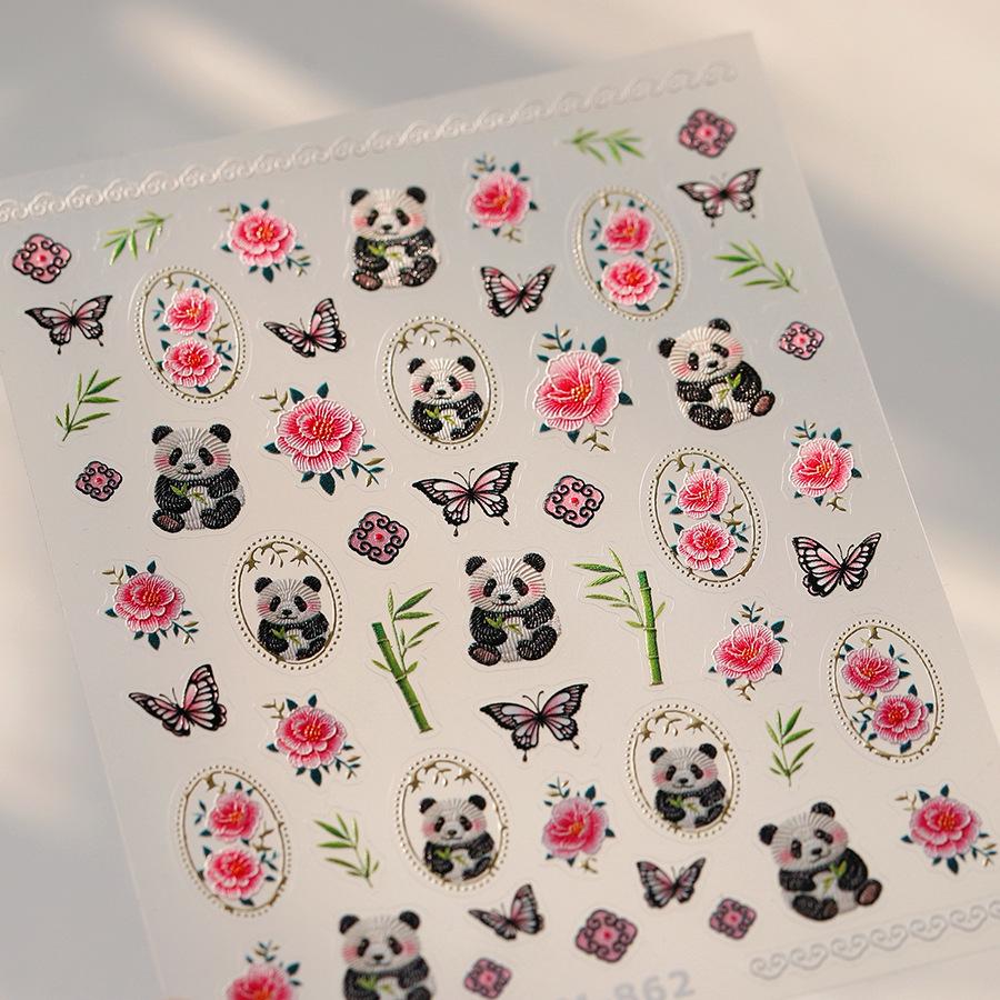 

Тисненые матовые наклейки для ногтей TENSOR M-862 с мультяшной пандой - Серия горячего тиснения