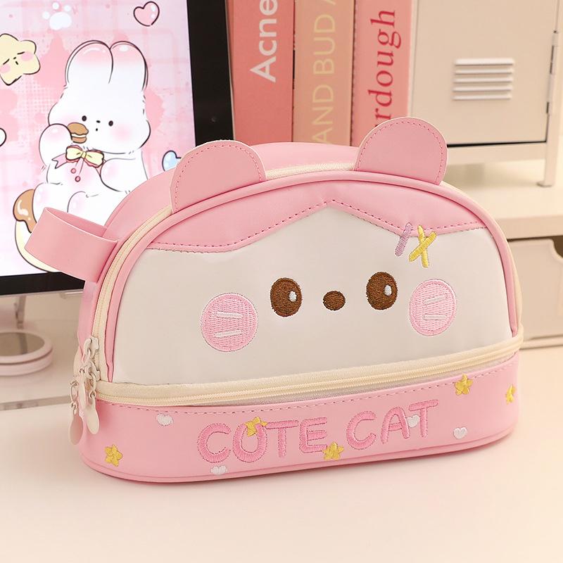 Kawaii Cartoon Panda Pencil Case Pu Leather Super Capacity Pencil Box Student Stationery Storage Bags Cute Makeup Bags Gifts