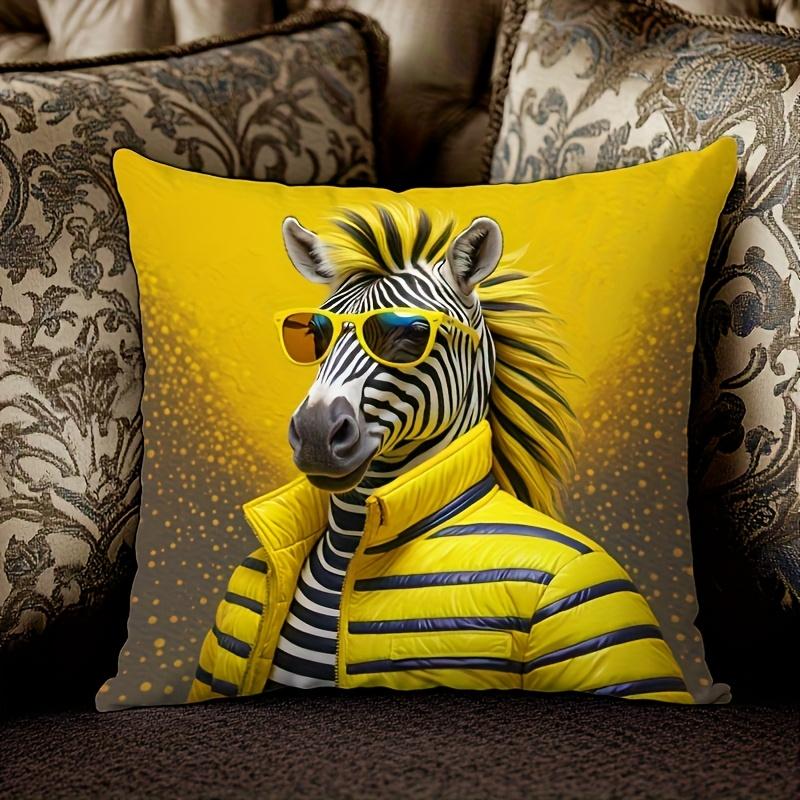 Funny Yellow Zebra Illustration Pillowcase Cushion Throw Pillow Pet Lovers Novelty Home Decor Print 40x40cm Accent Accent Pillow
