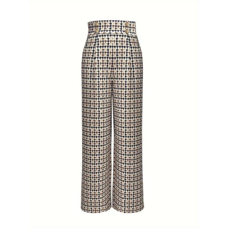 Western Style New Fashion Loose Houndstooth Casual Pants Plaid High Waist Wide Leg Pants Wide Leg Pants
