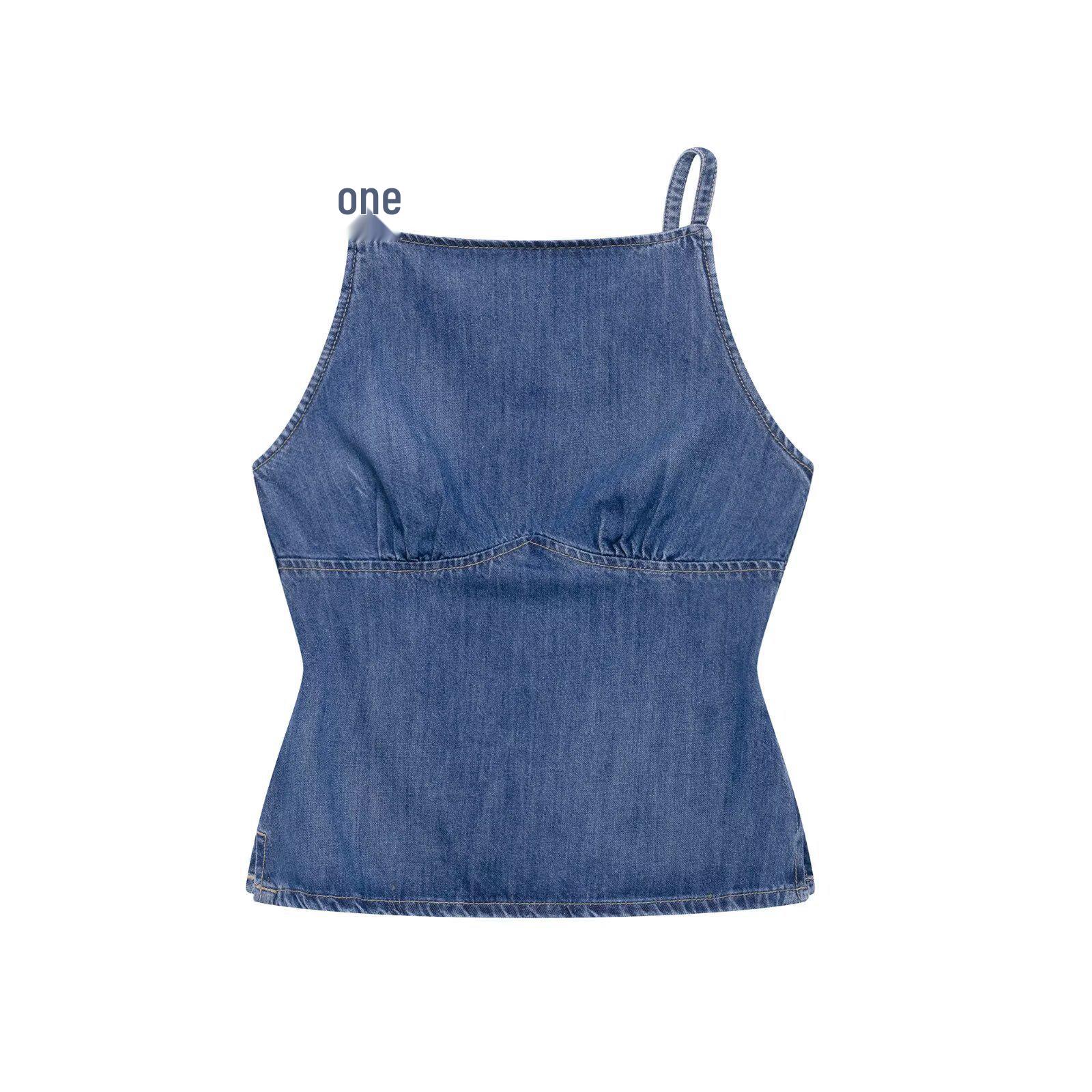 

Летняя мода 2025 Топ-майка из денима с открытой спиной и облегающего кроя Large (L)