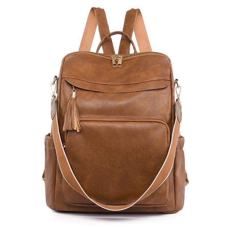 Soft Leather Backpack Vintage Texture Women Casual Backpack Large Capacity Multi-Compartment Women Backpack