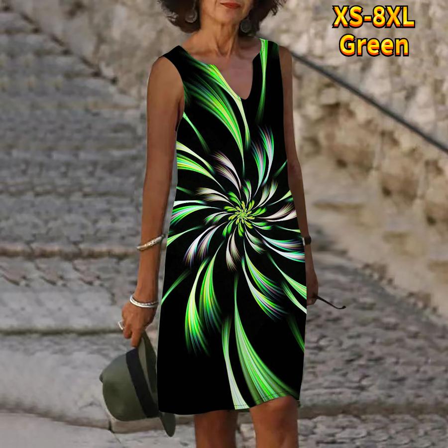 Frauen V-ausschnitt Sommer Bunte Feuerwerk Blüte Print Kleid Casual Ärmellose Mode Lässig Lose Sexy Kleider Plus Größe XS-8XL