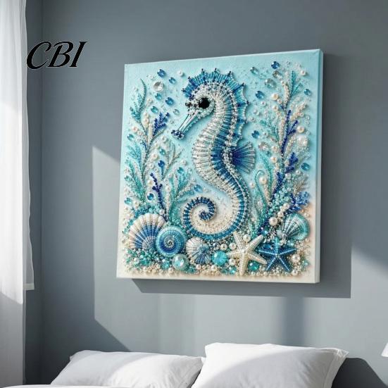 Easy Faux Pearl Crafting Project Ocean Painting Kit, Marine Life 3D Art DIY Beginner Friendly Kit Sea Turtle Fish Picture Craft Set for Adults,
