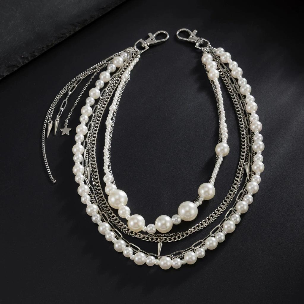 Exquisite Luxury Imitation Pearl Trousers Hipster Pant Jean Keychain for Men Punk Trousers Jeans Keyring Hiphop Jewelry