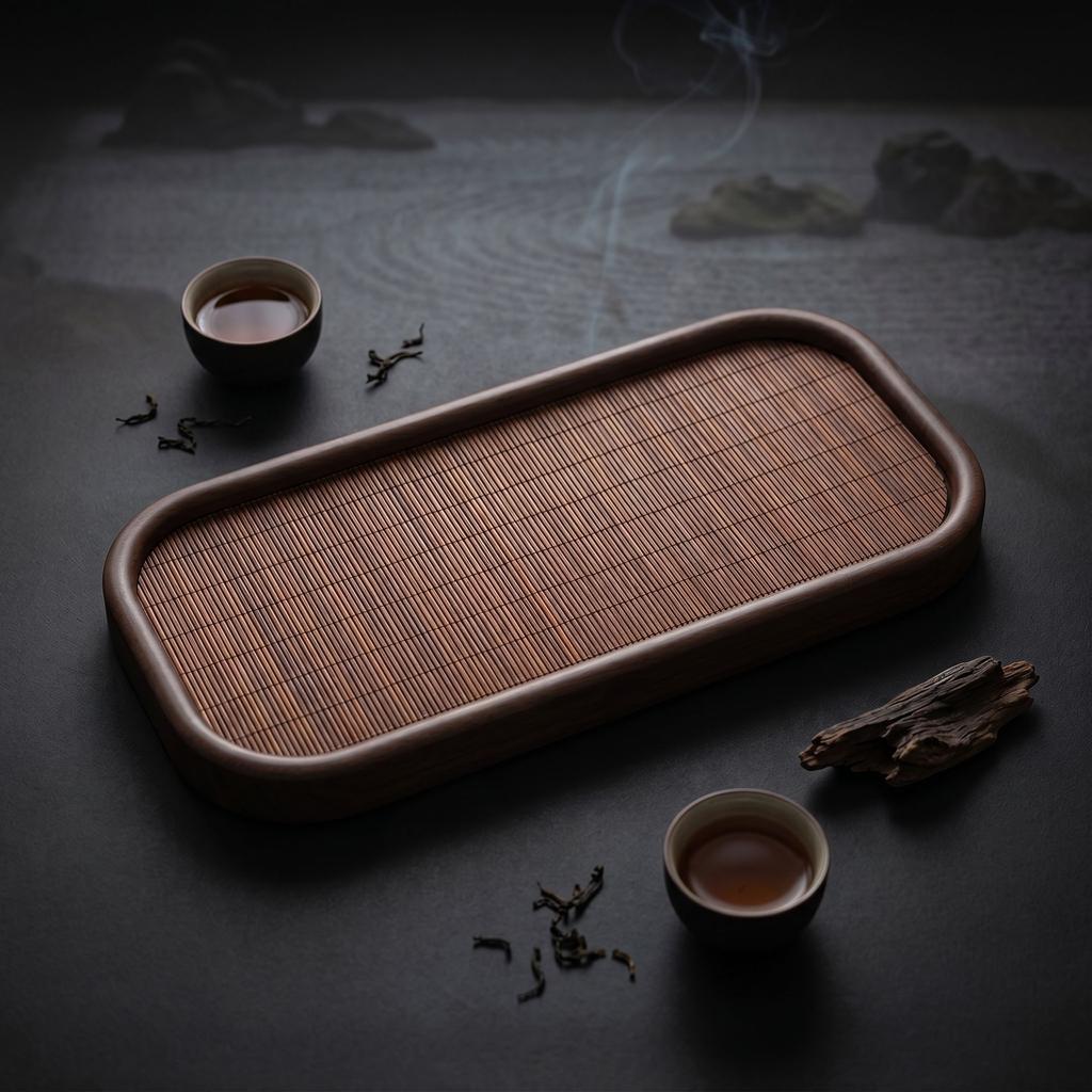 Household tea tray Chinese simple dry brew imitation wood grain tea tray rectangular Kung Fu tea table drain portable bamboo