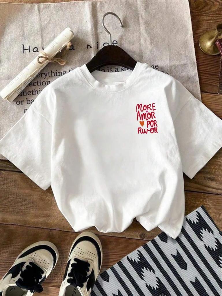 Women's Love Heart Letter Graphic Tee Casual Crew Neck Short Sleeve Top Creative Simplicity Summer Spring