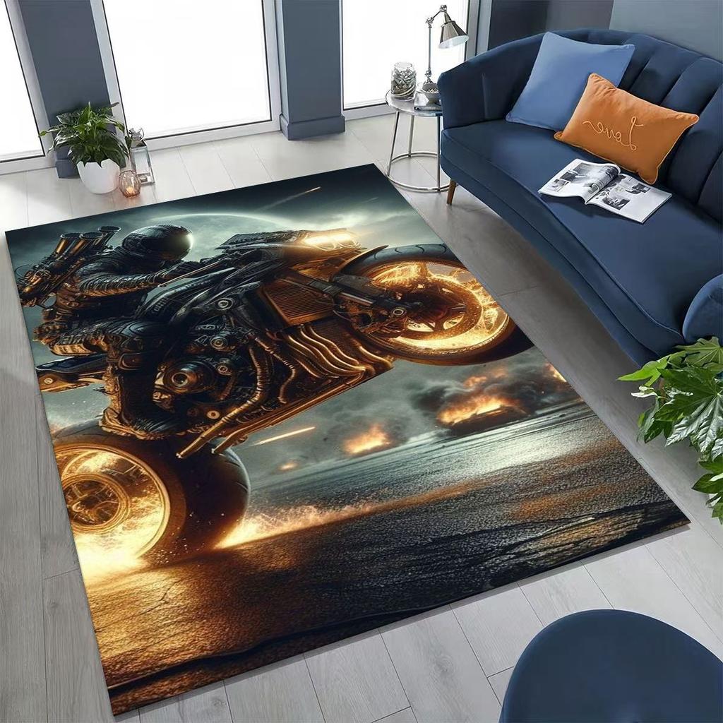 Alfombra Decorativa Personalizada para Motociclista, Motocicleta, Arte, para Dormitorio, Sala de Estar, Sofá, Felpudo de Entrada del Hogar, Alfombra de Piso Grande Antideslizante para Niños