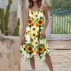 Women's Summer Casual Print Round Neck Adjustable Suspender Dress With Pockets
