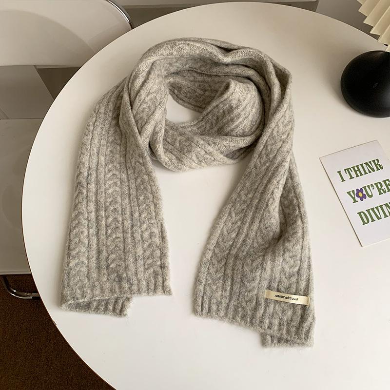 New Style Wool Solid Color Knitted Scarf for Women Winter Korean Style High End Warm and Cold Protection Neck Scarf